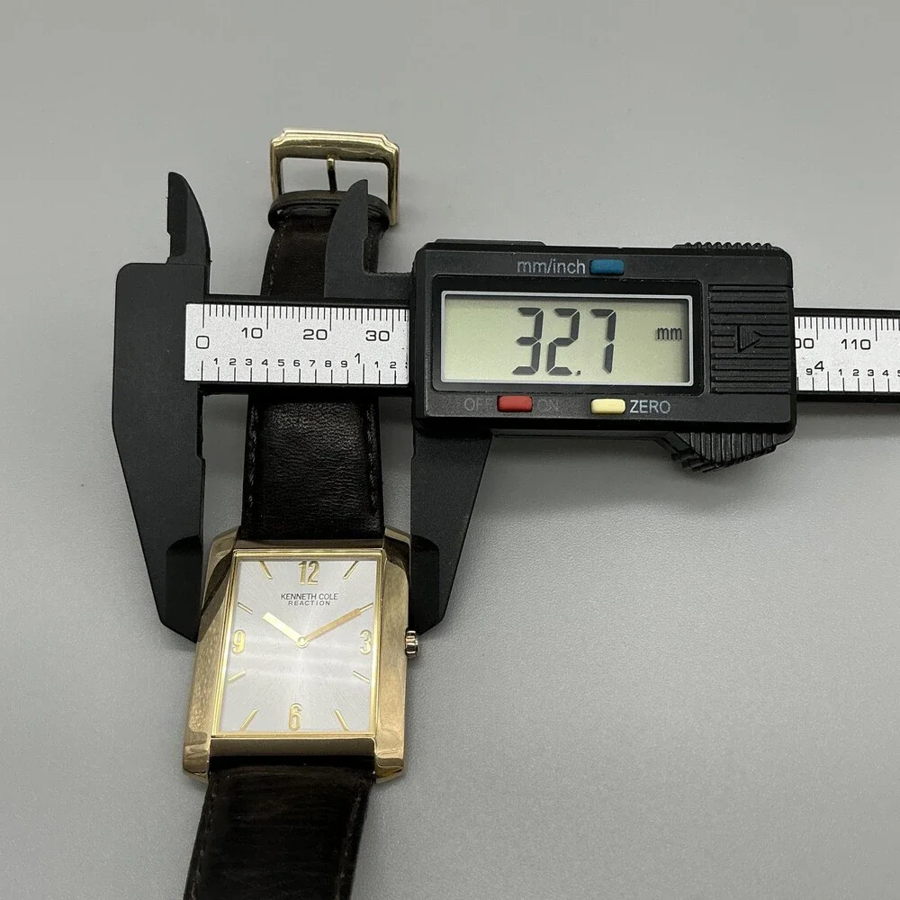 Kenneth Cole Reaction Mens Watch 33mm Silver Gold Tone Black Leather New Battery